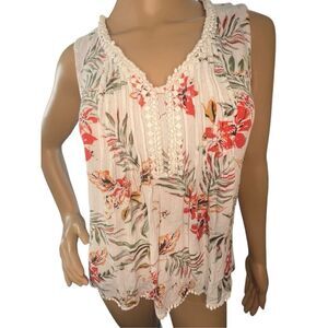 Skies Are Blue Floral Pattern Loose Fit Sleeveless Blouse